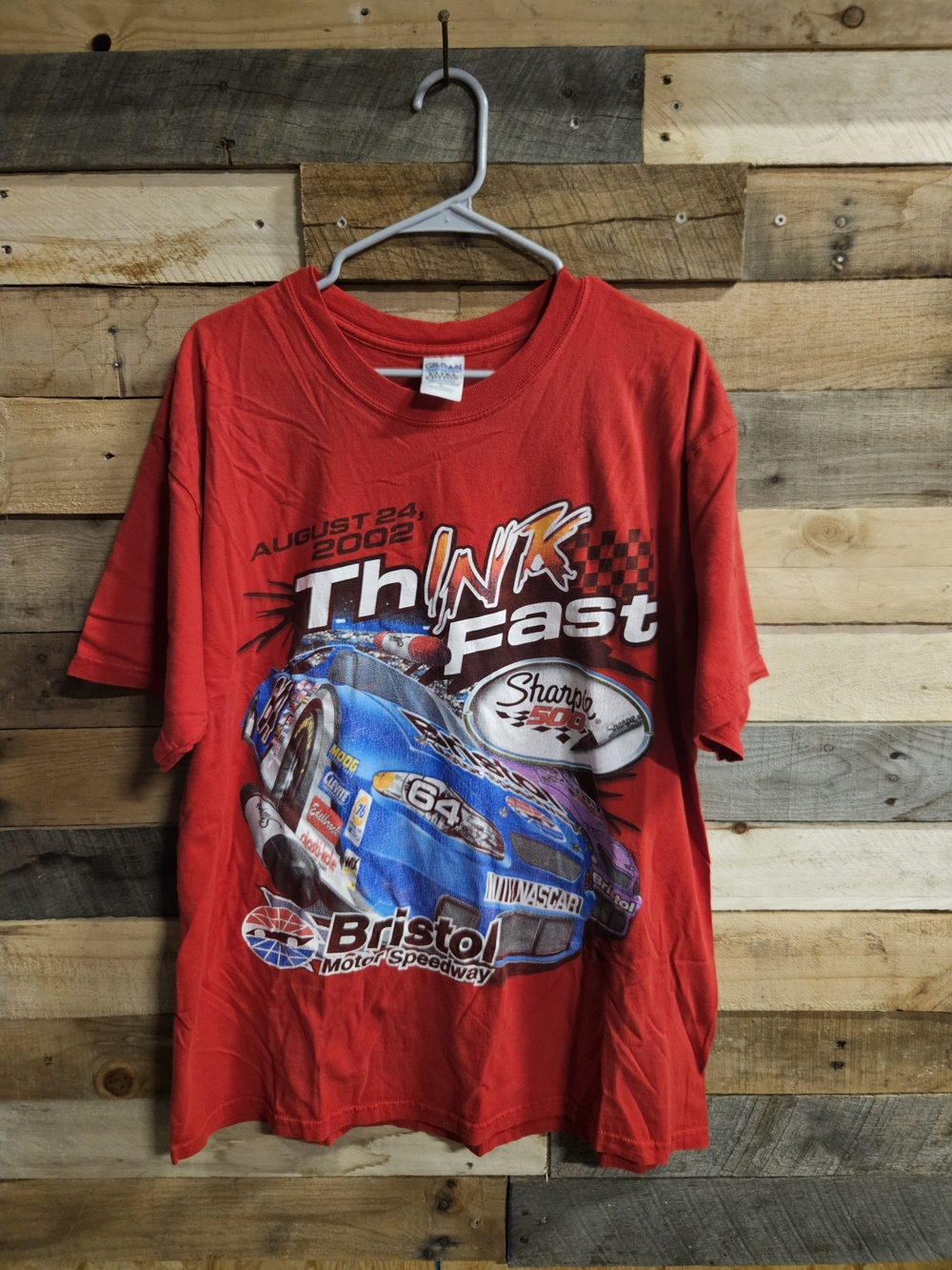 Gildan Red NASCAR Bristol 'Think Fast' Racing Graphic Tee 2002